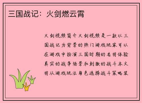 三国战记：火剑燃云霄